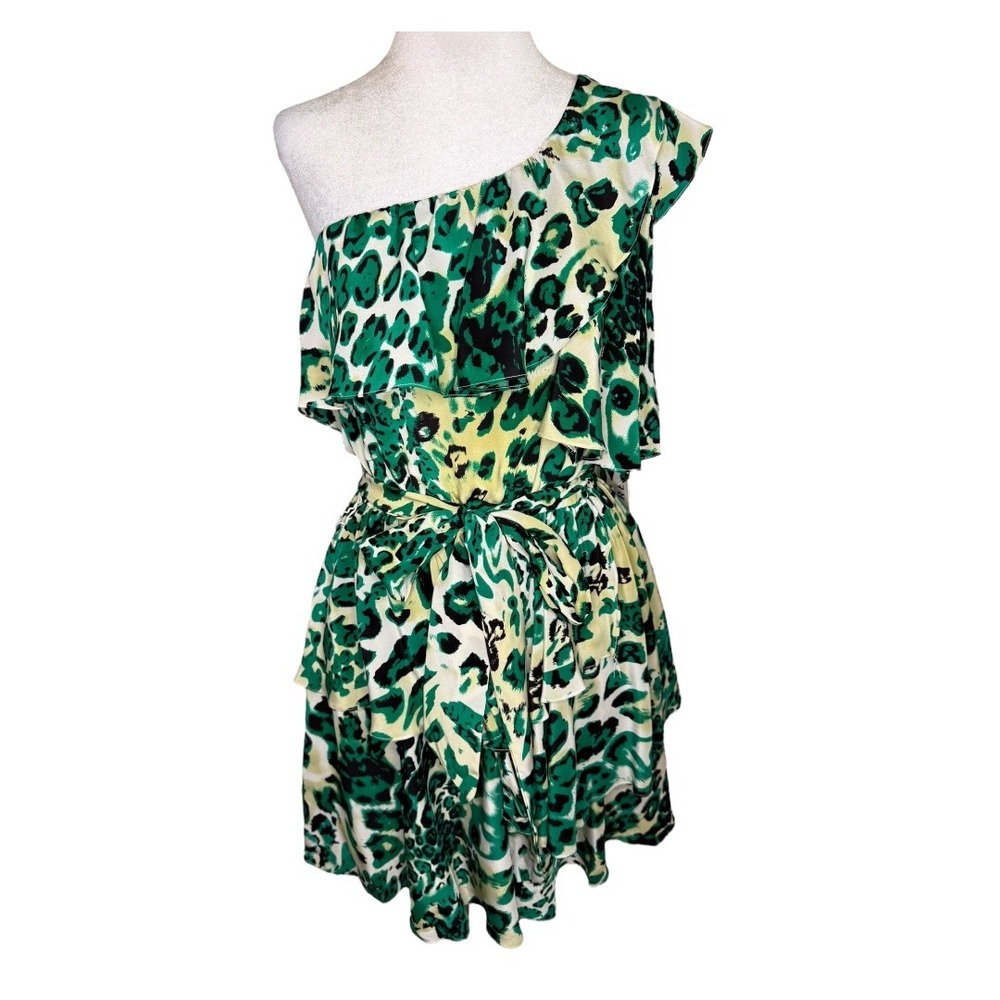 NEW Jay Godfrey Size 6 One Shoulder Asymmetrical‎ Tiered Dress Leopard Print NWT